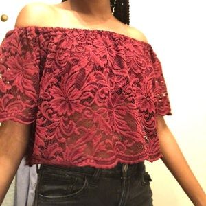 Burgundy Lace Off The Shoulder Top